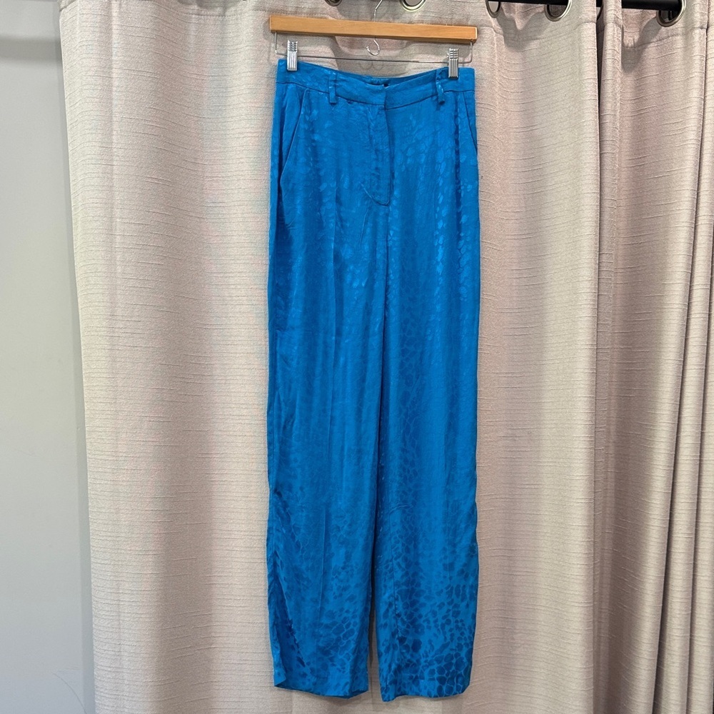 Zara Blue Patterned Satin Pants Size XS NWT - Picture 3 of 14